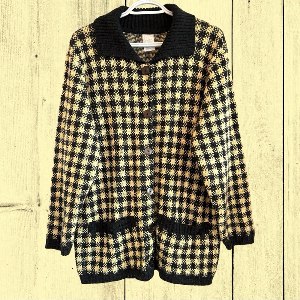 Vintage gingham button up knit cardigan with collar
